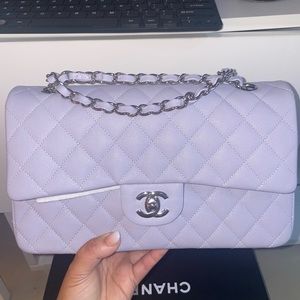 SOLD Chanel 21K Lilac Medium Caviar Classic Flap, Silver hardware